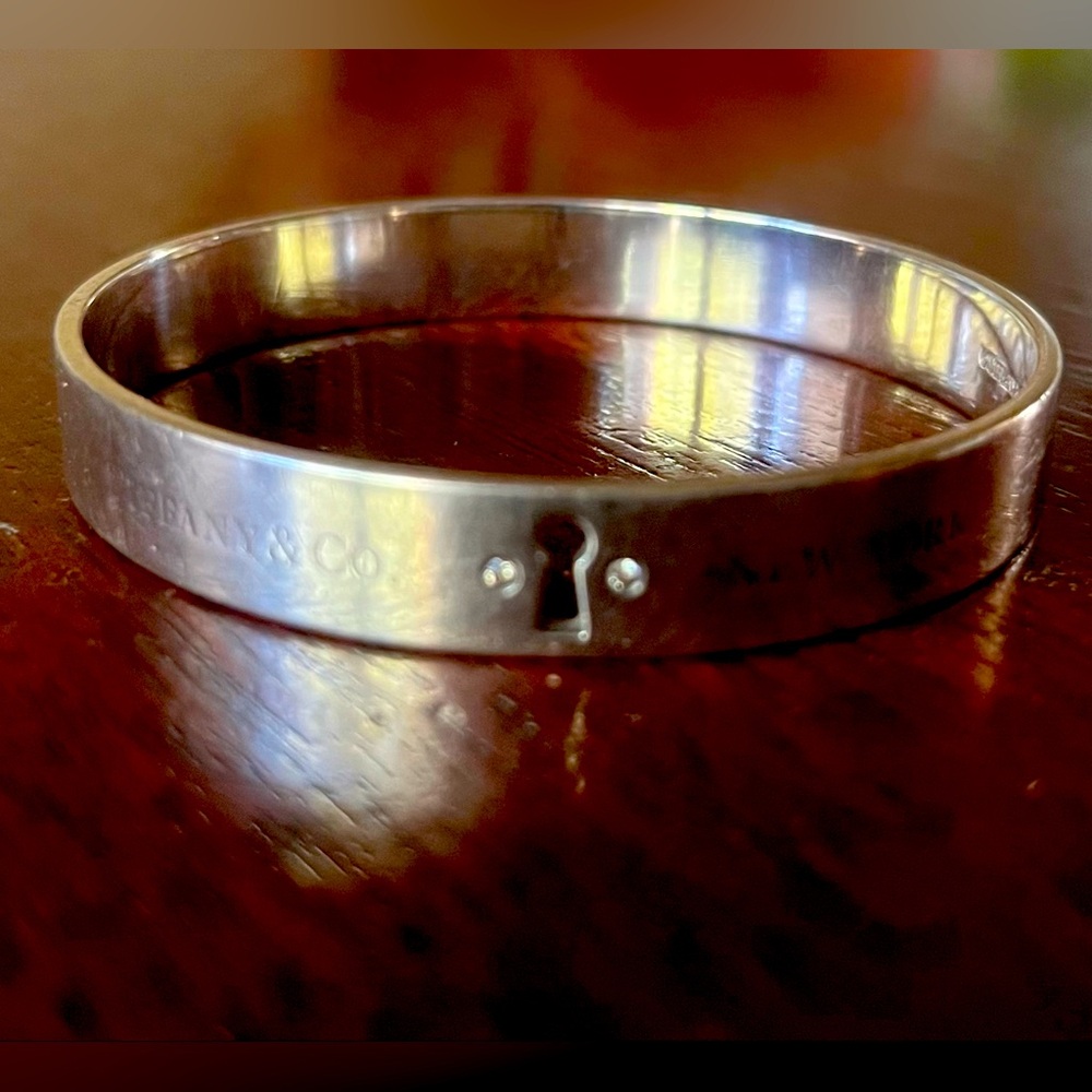 Tiffany & Co. Diamond Locks Keyhole Bangle Sterling Silver 0.02 CTW